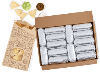 chipotle ca catering burrito box and chip bag